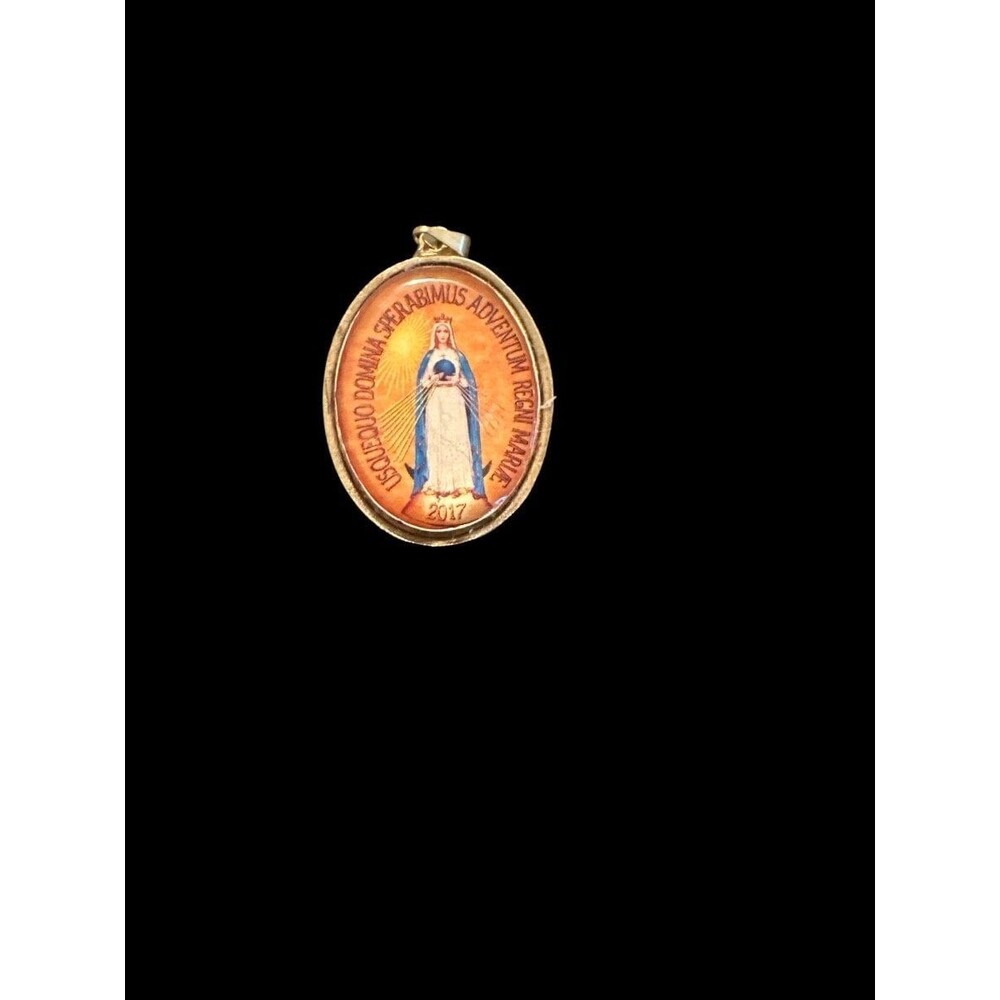 Vintage Miraculous Medal  Virgin Mary Latin pendant